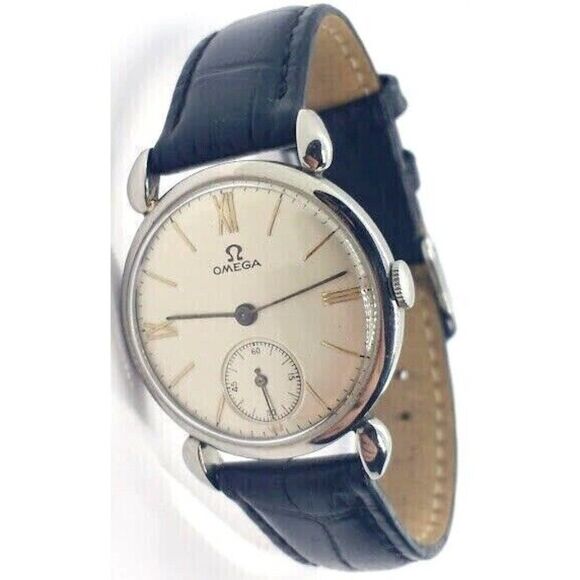 Vintage 1939 Omega Men's Watch WWII Era Stainless Steel Sub-Seconds R17.8 Cal - Picture 1 of 4